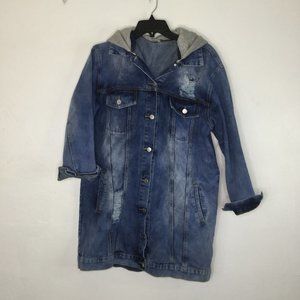 Thirty 6 Point 5 Denim Trench Jacket Women Small Blue Hoodie Distressed Pockets